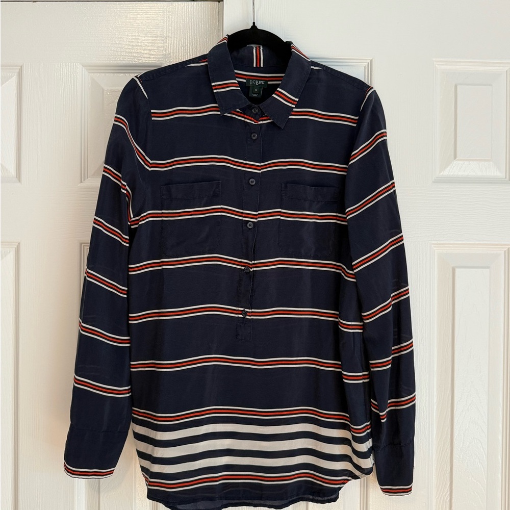 J. Crew Navy Striped Button-Up Shirt